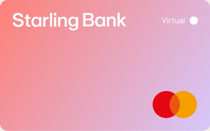 Pink-coloured virtual card example with Mastercard logo and a text 'Virtual' next to circle icon in the top right corner.