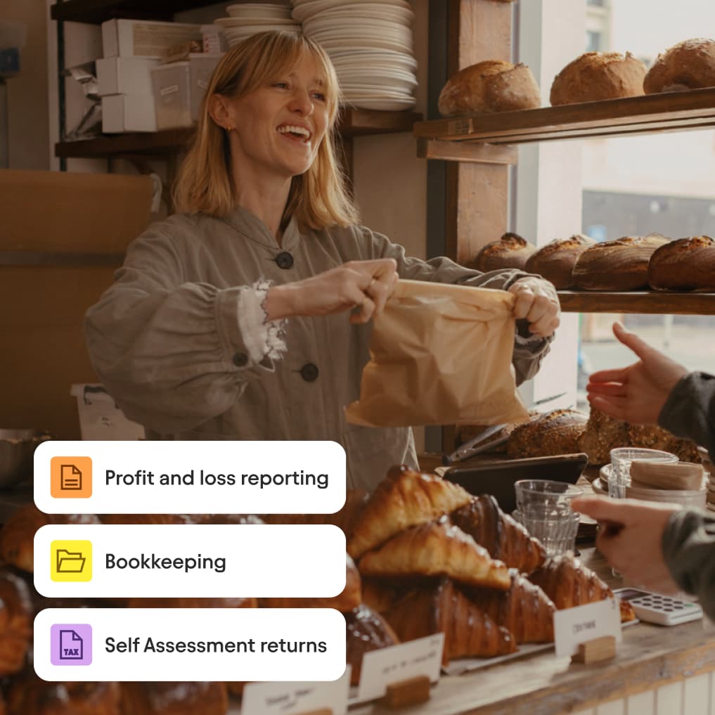 Baker serving customer