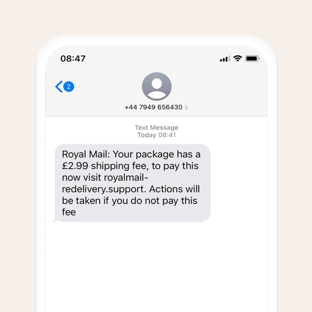 Mobile phone screen showing example of a text message