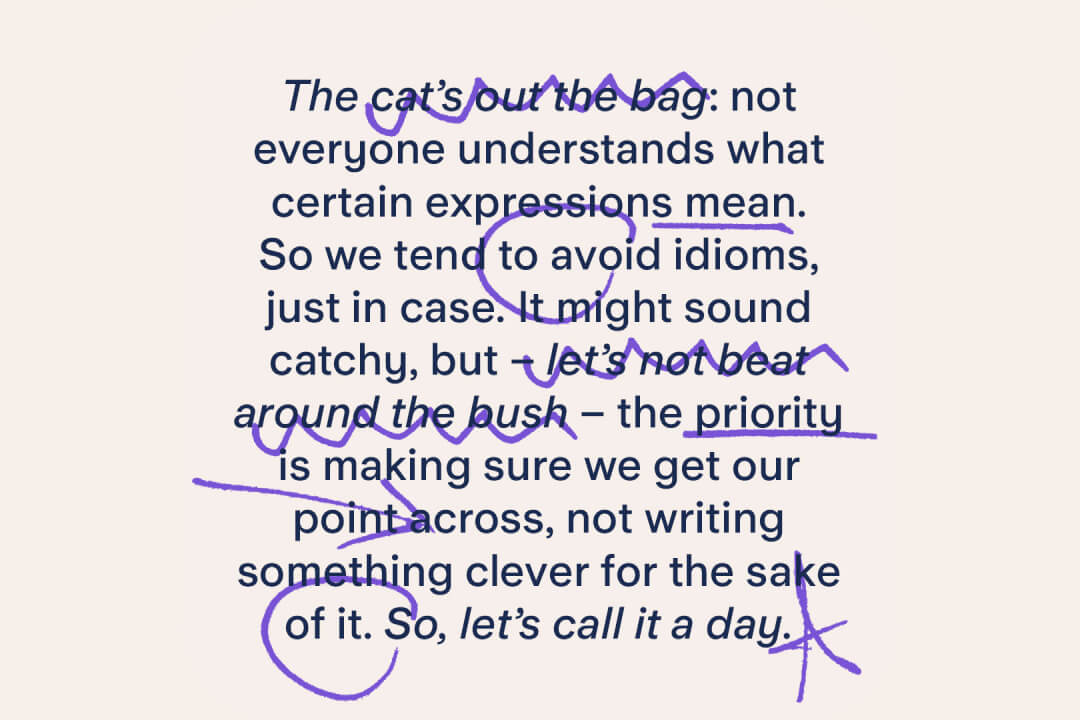 A series of phrases with scratching out and circles to show annotations