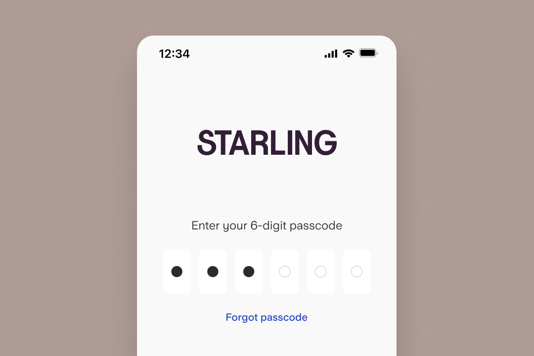 Starling mobile app locked and asking for personal passcode