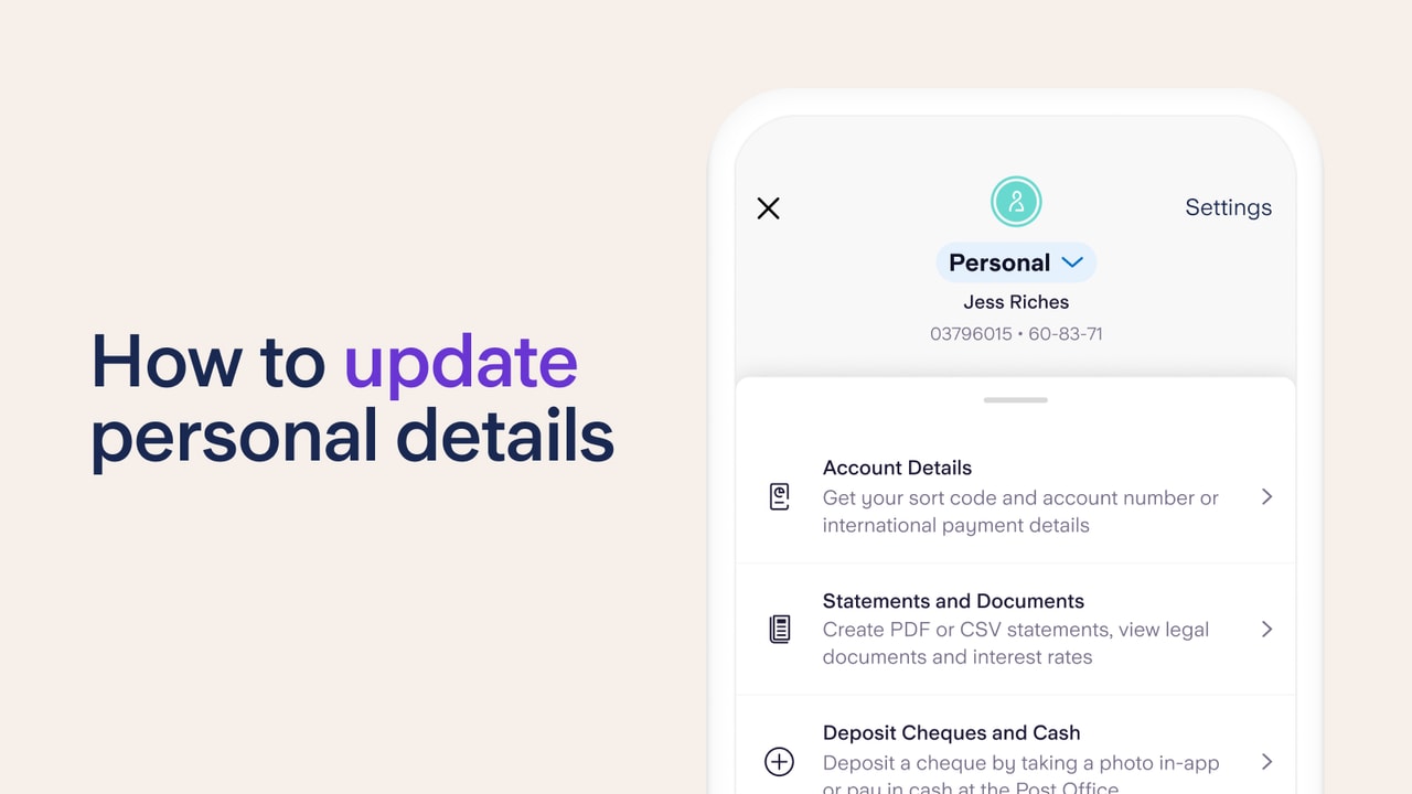 App showing account details