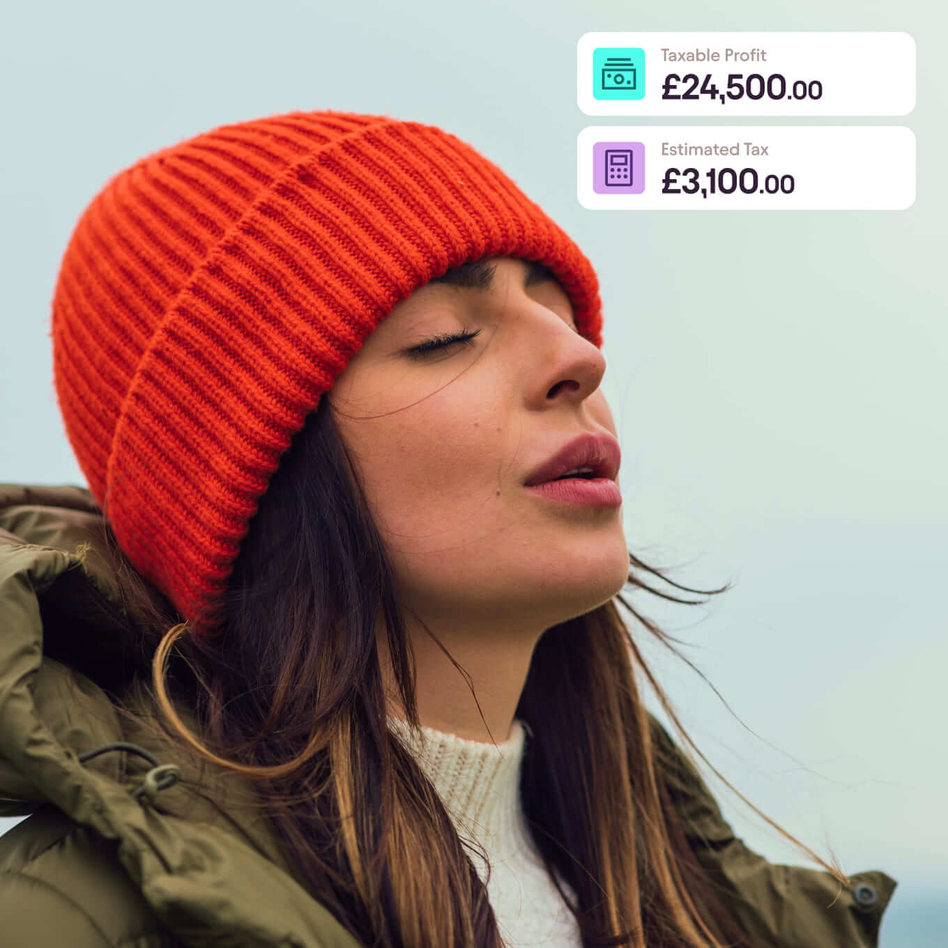 Woman in red hat looking relieved