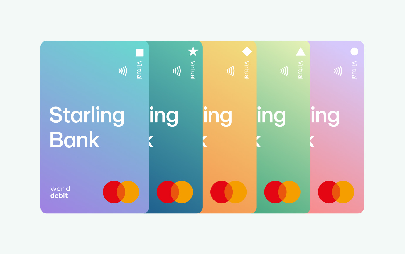 Starling virtual bank cards in five different colours
