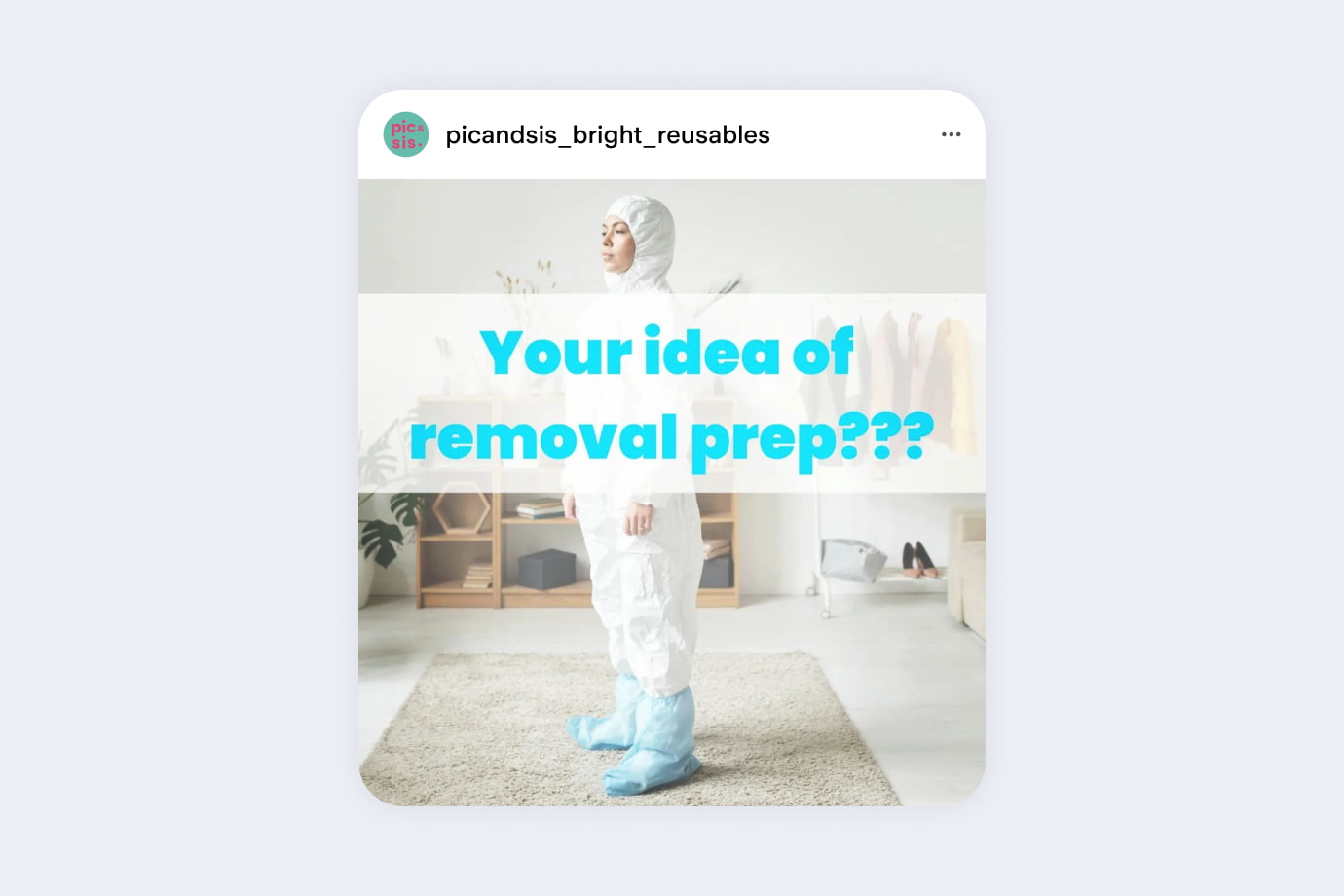 An instagram post of a woman in a hazmat suit