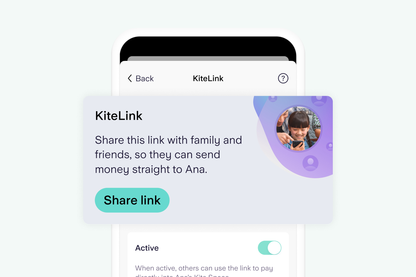 Screenshot of the Starling Bank app's kite link page
