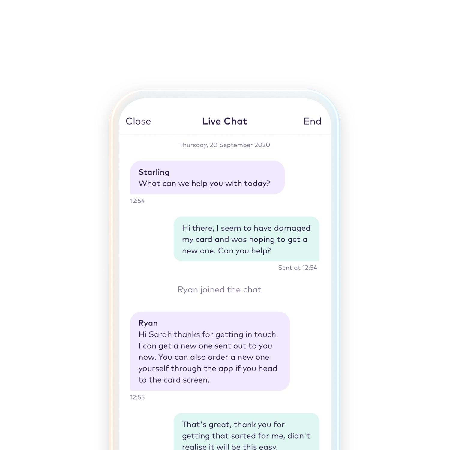 Mobile screen showing live chat