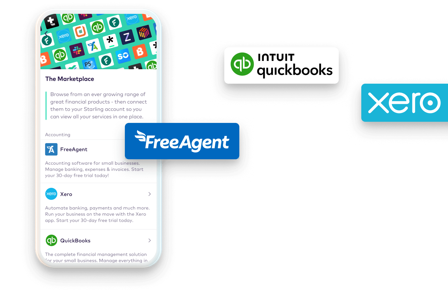Business Marketplace app screen and logos