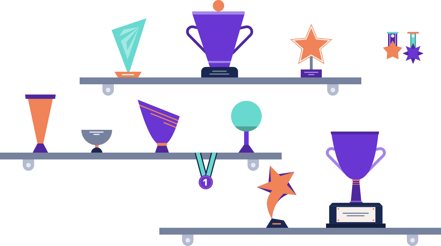 trophies on a shelf