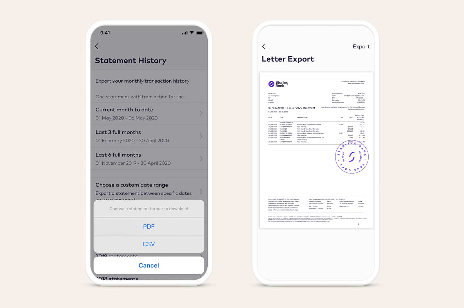Starling app statements screen