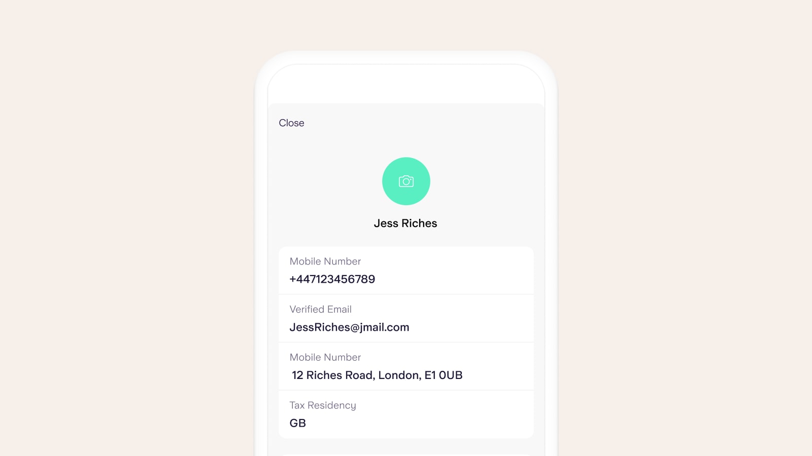 A phone showing the settings page in the Starling app
