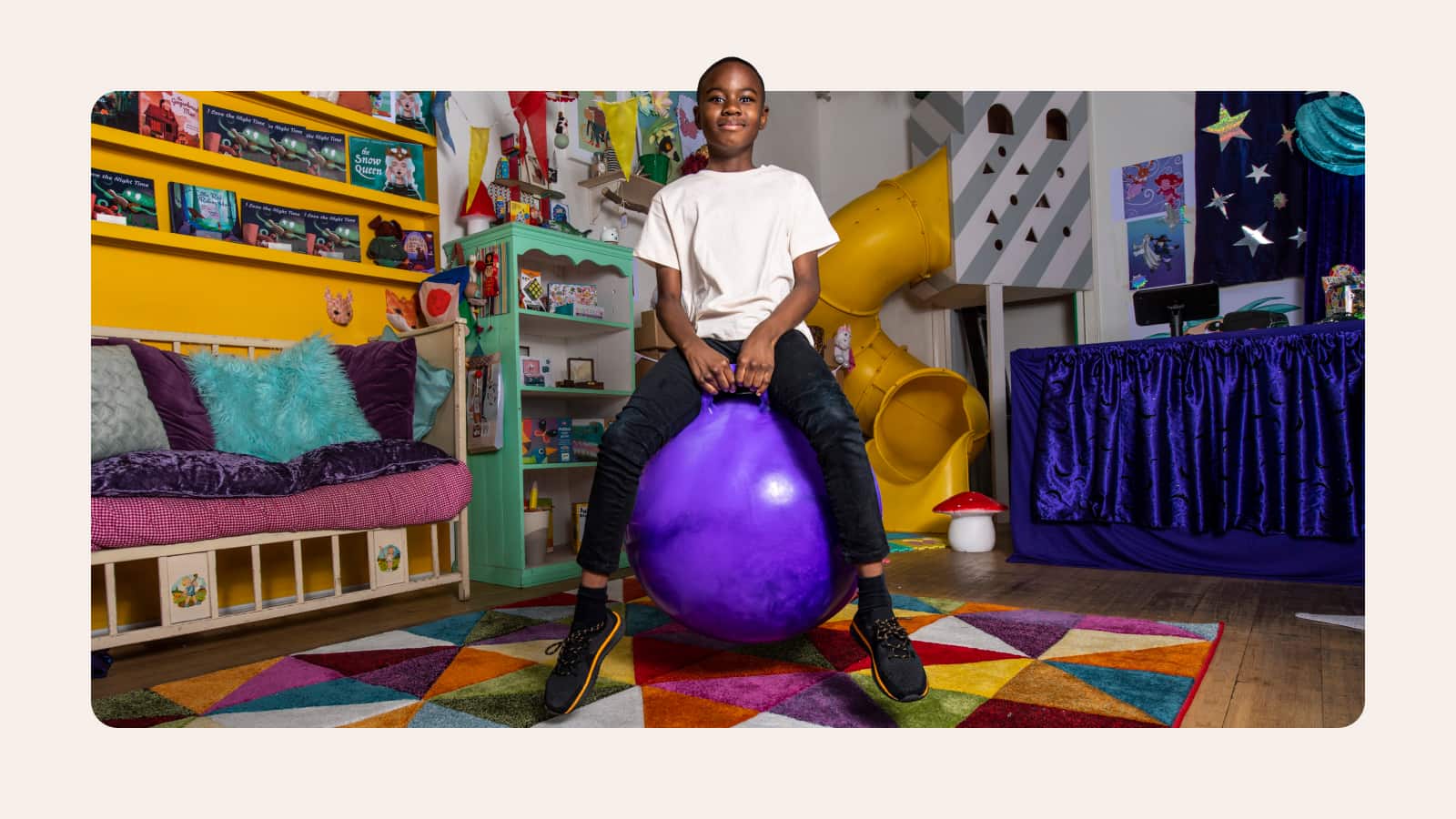 Boy on bouncy ball