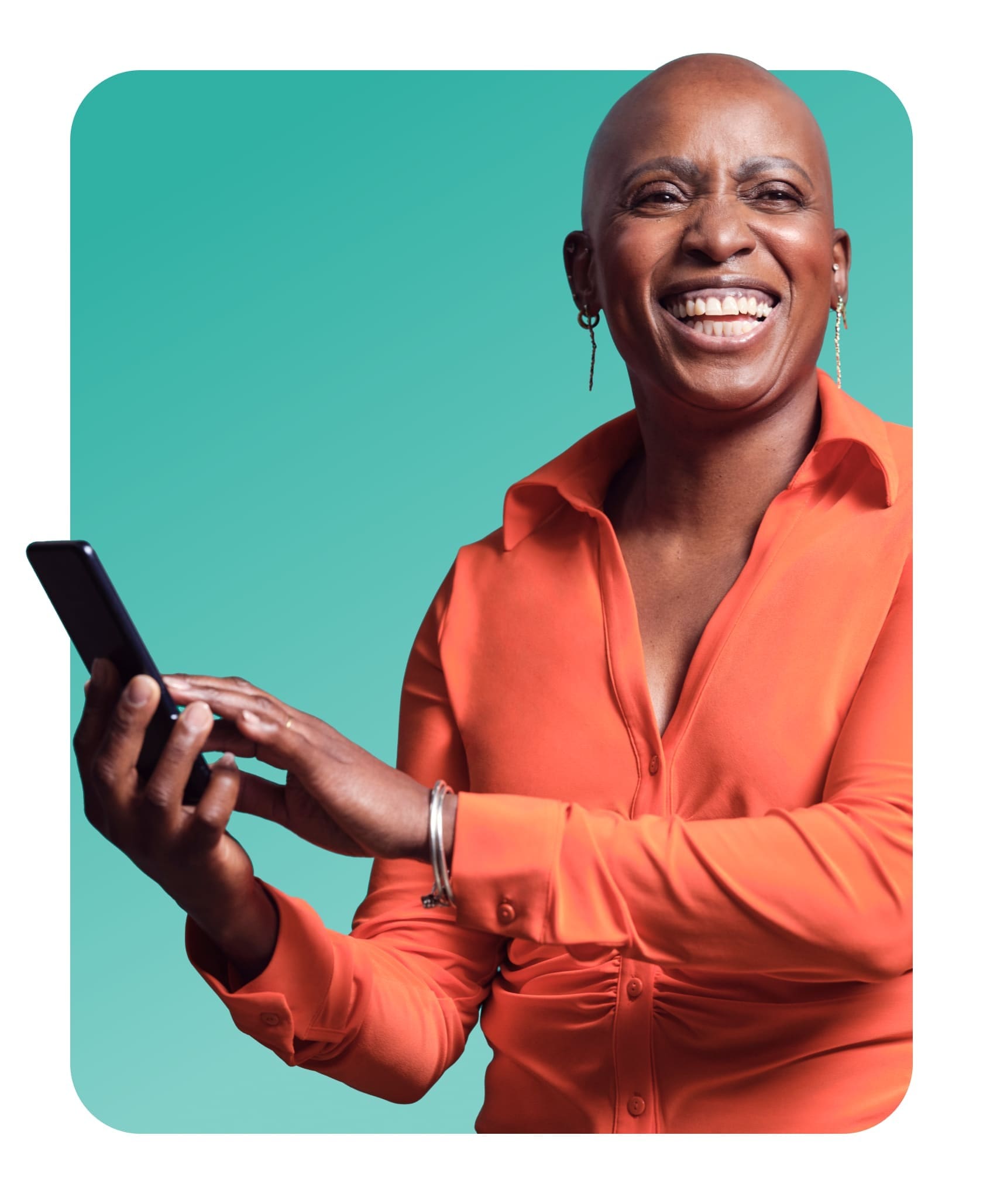 Smiling lady in orange shirt