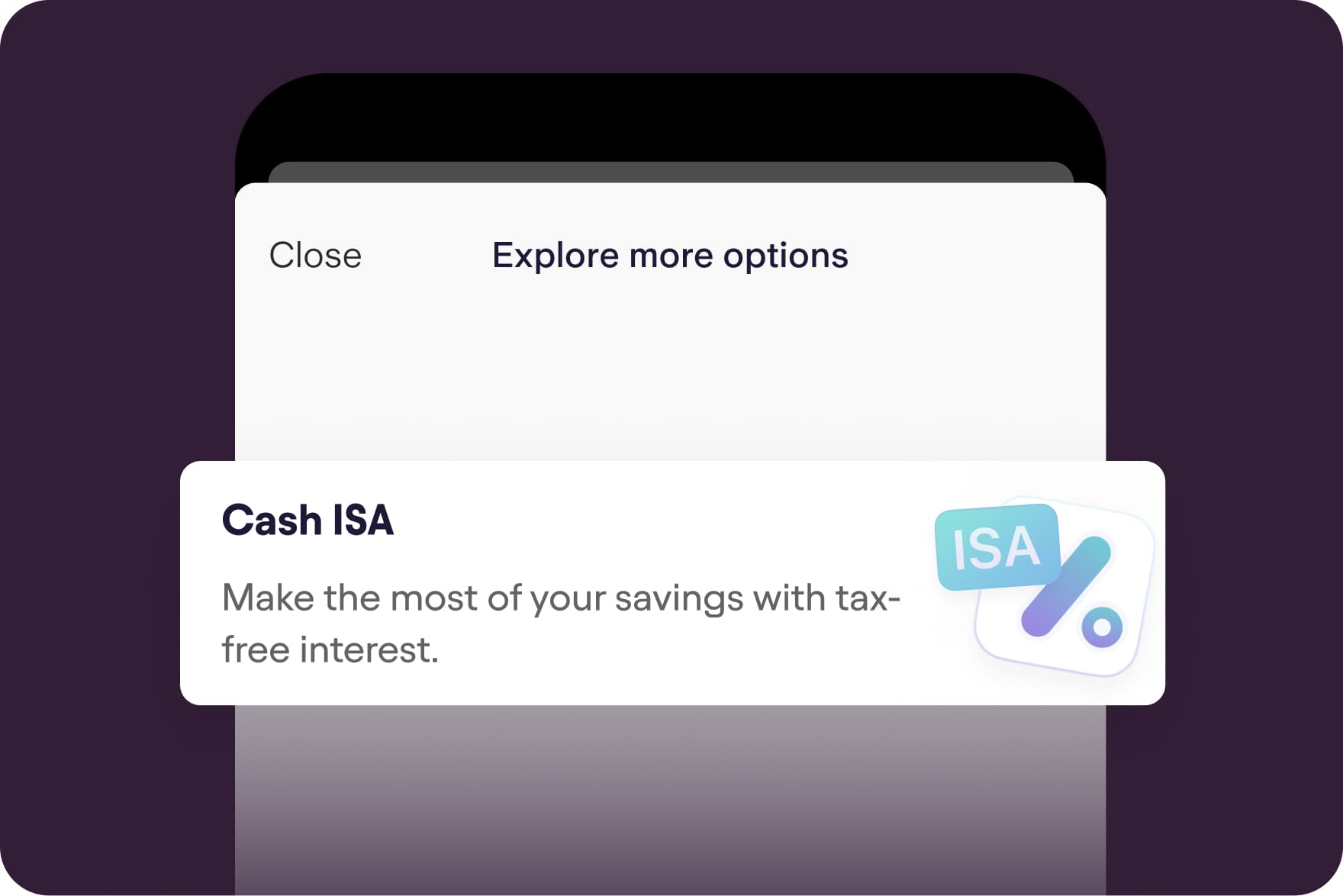An example app screen showing how to open a Cash ISA