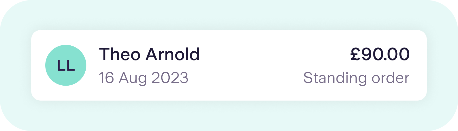 Standing order showing £90