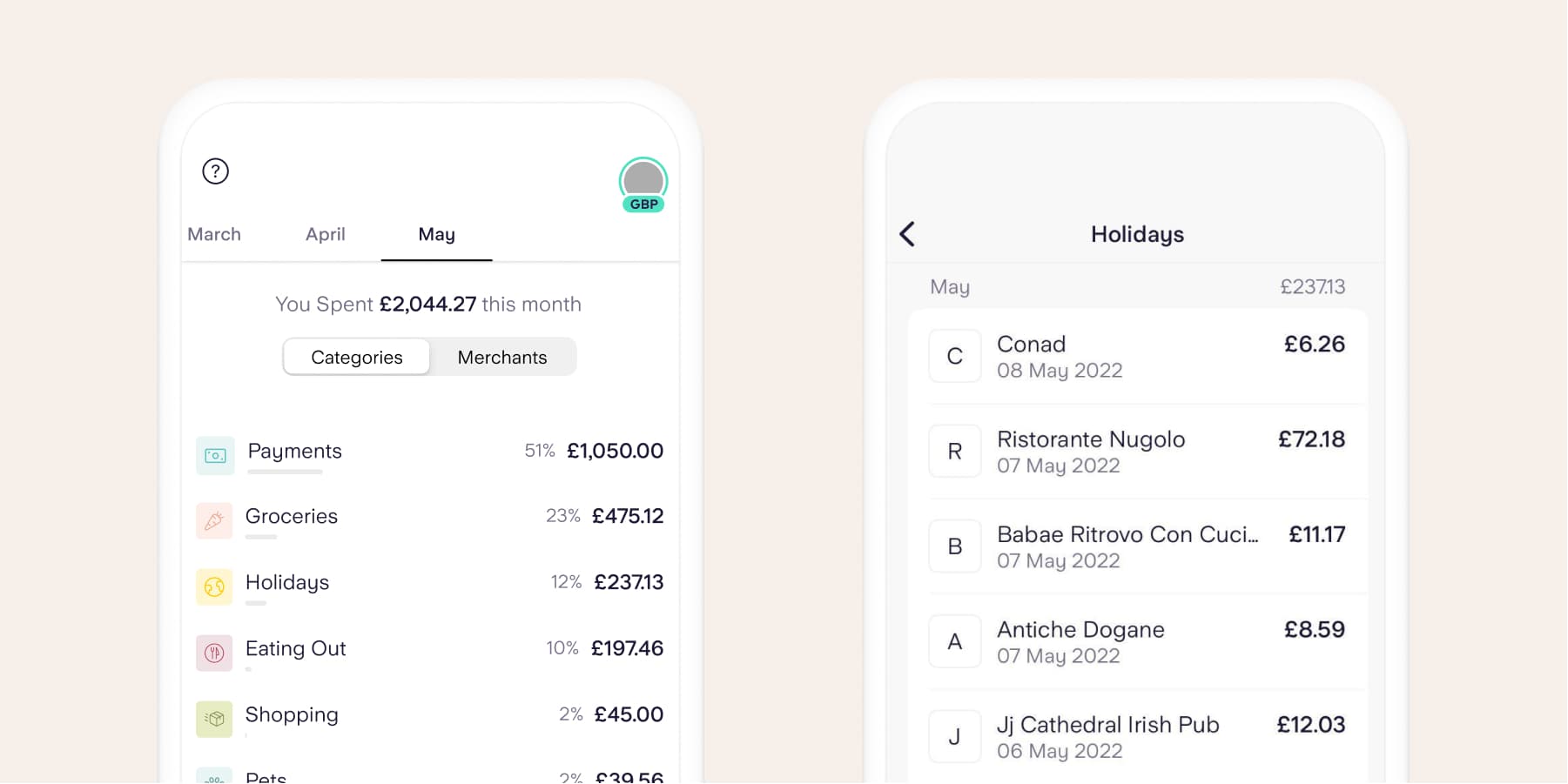 List of transactions within the Starling app