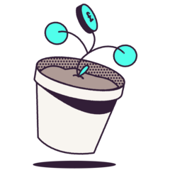 An illustration showing a plant pot growing coins