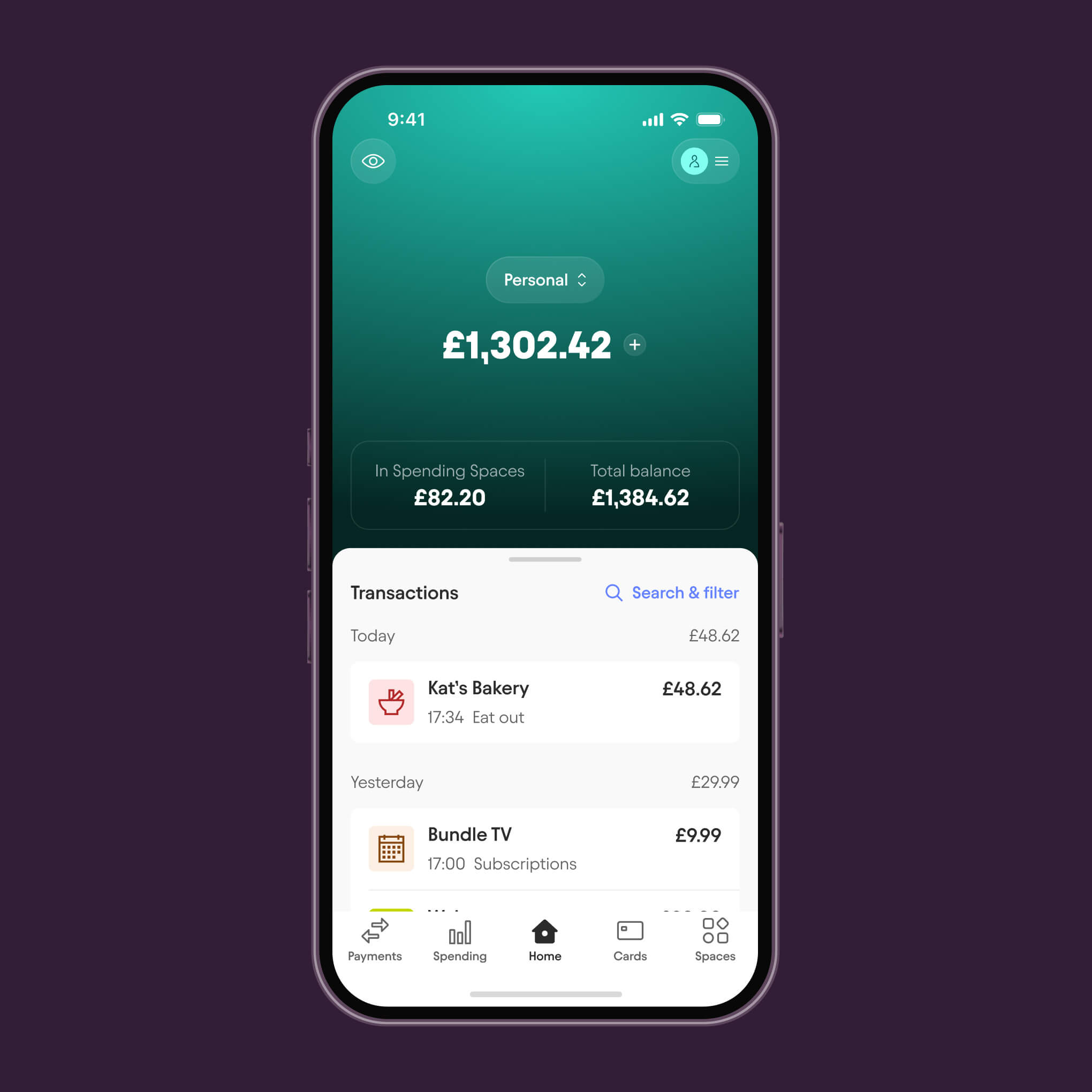 An example of the Starling app homescreen