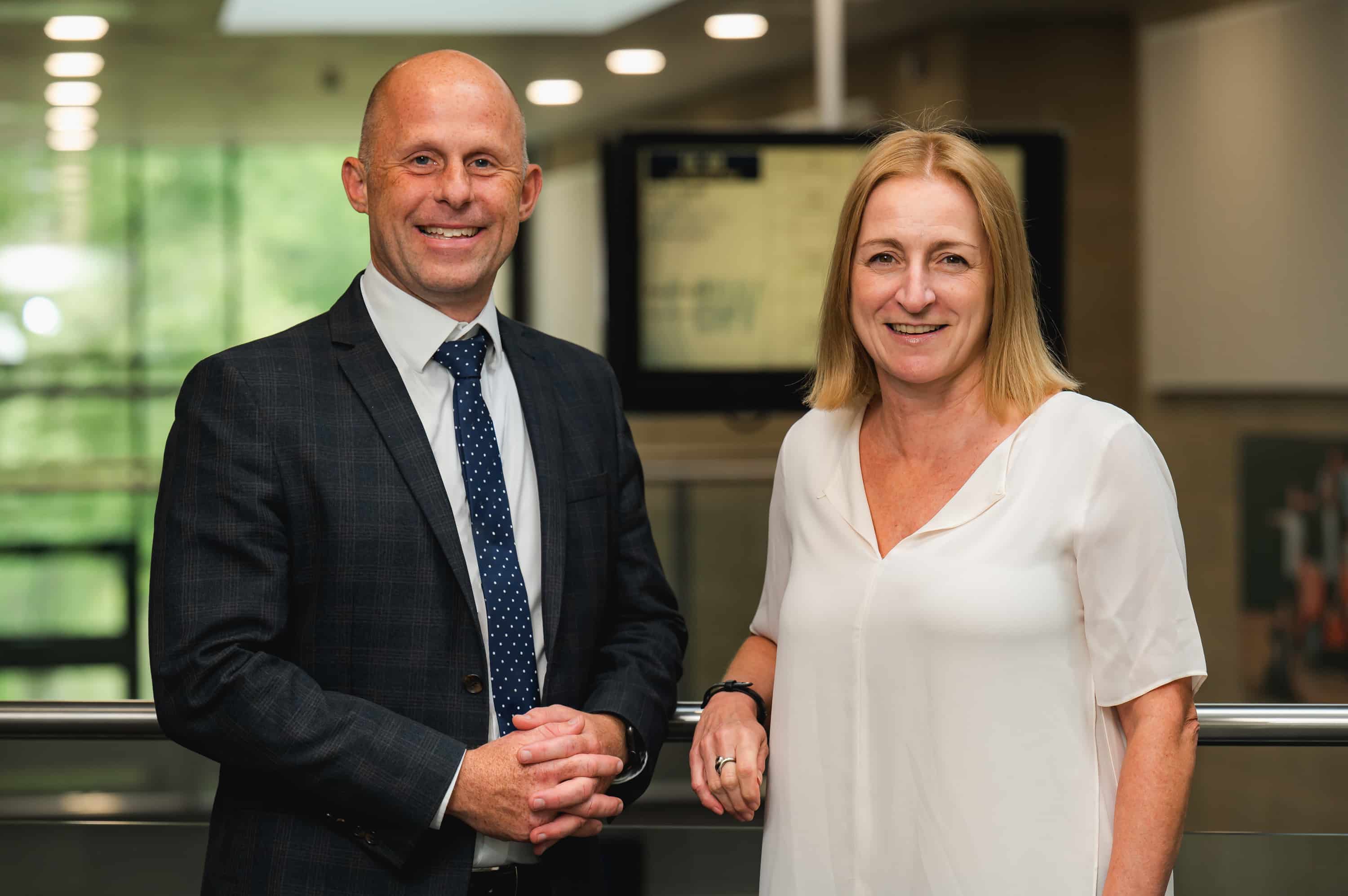 Vikki Williams and Shaun Strydom, headmaster of Brooke Weston Academy
