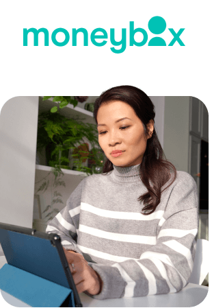 moneybox logo-woman on ipad
