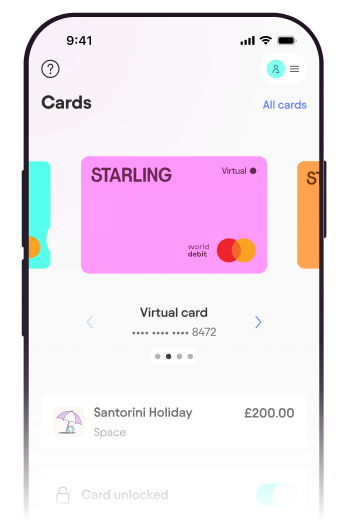 phone screen showing virtual cards