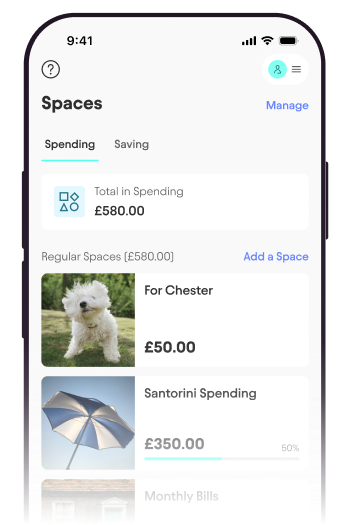 phone screen showing spaces in starling app