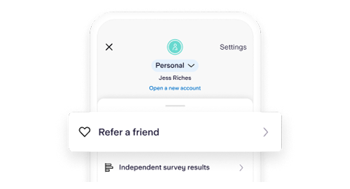 Refer a friend option selected on Starling app