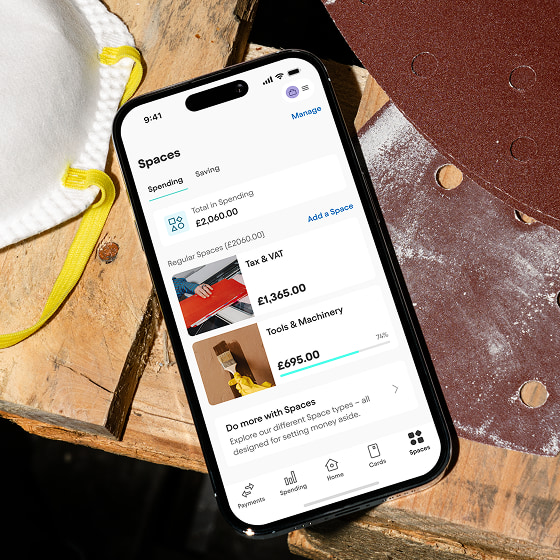 Spaces screen showing money set aside for tax and expenses