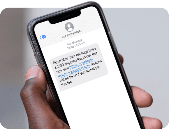 A scam text message on a mobile phone