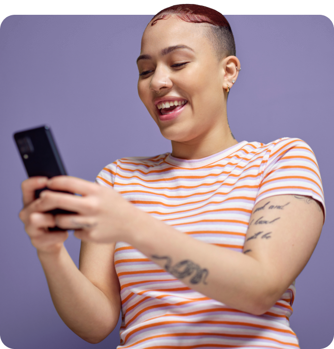 Lady on phone looking happy