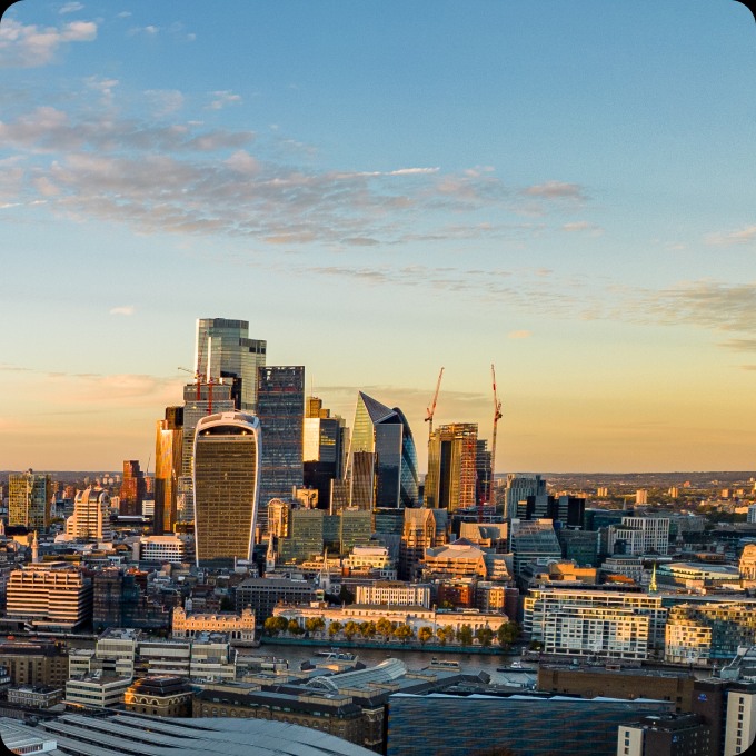 London skyline as the sun sets