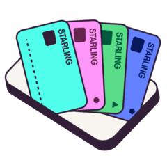 An illustration showing 4 starling bankcards