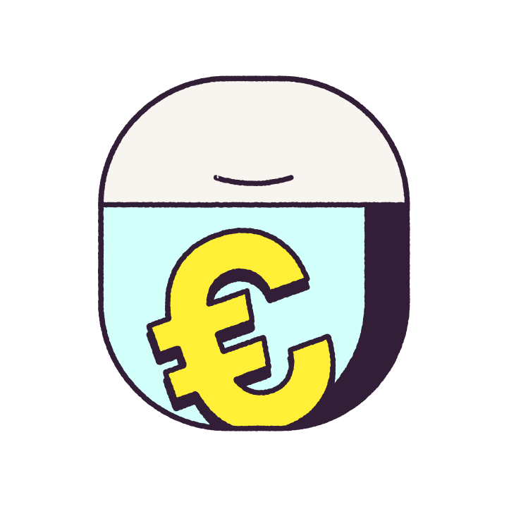 An illustration showing a euro sign in a plane window