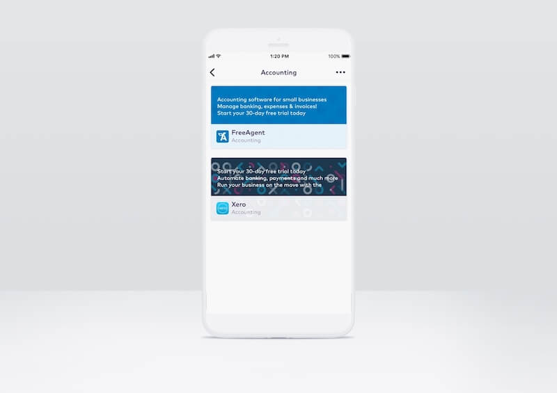 In-app image showing the FreeAgent integration in the Starling Marketplace