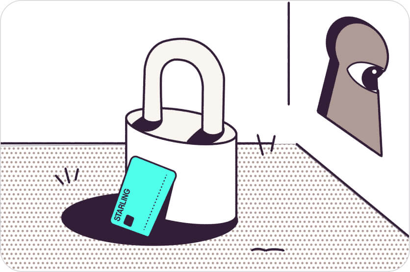 An illustration of a starling card and a padlock