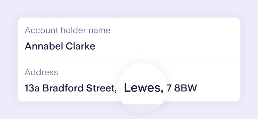Customer account holder name and address