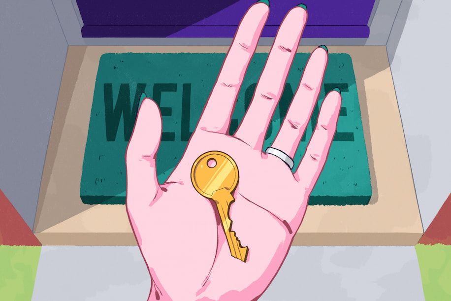 Illustration of a person holding a key in their palm