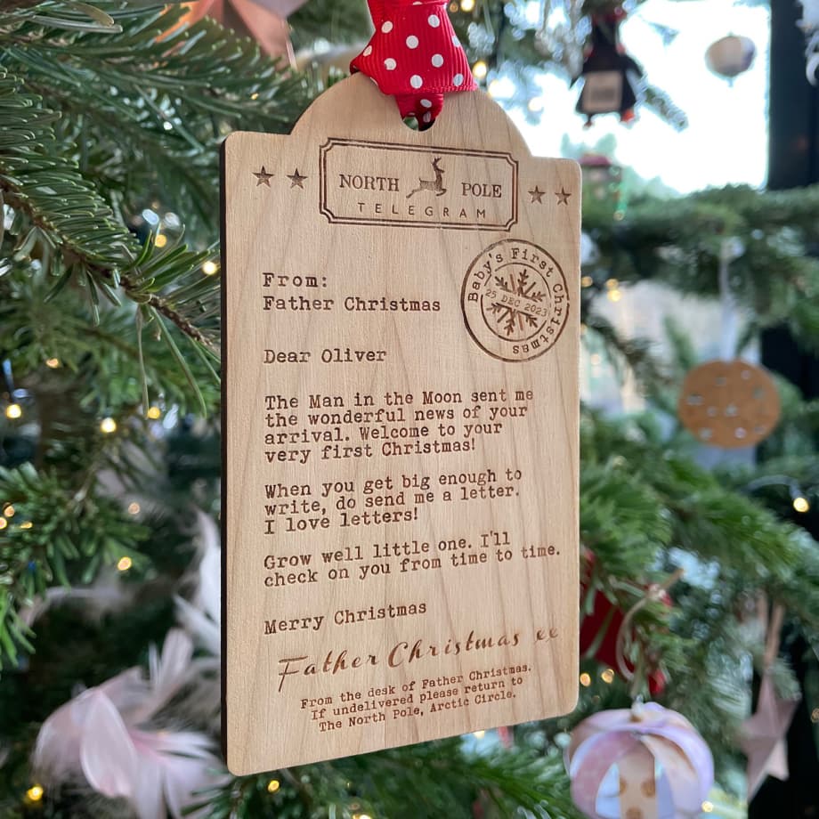 A wooden Christmas tree decoration
