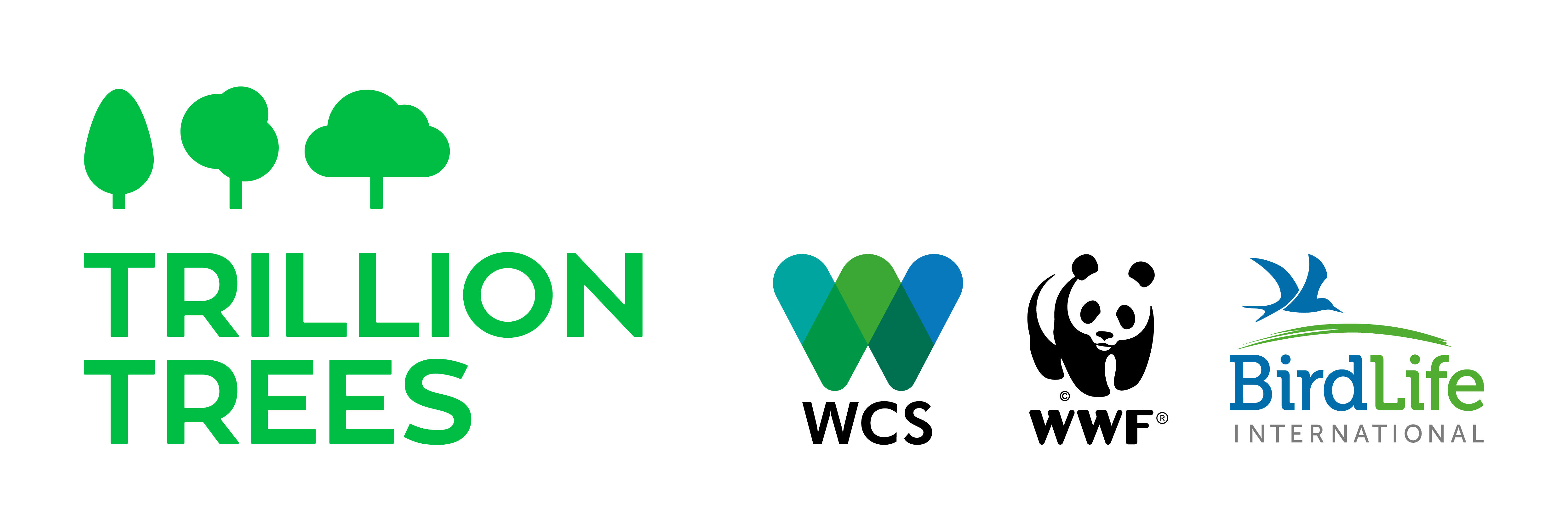 Trillion Trees, Wildlife Conservation Society, WWF and BirdLife logos