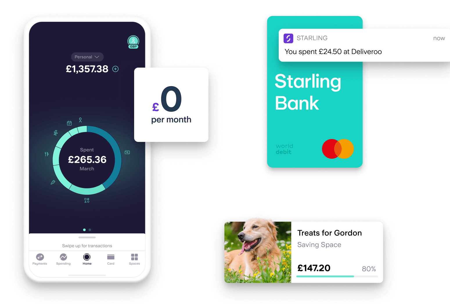 Starling app with teal debit card