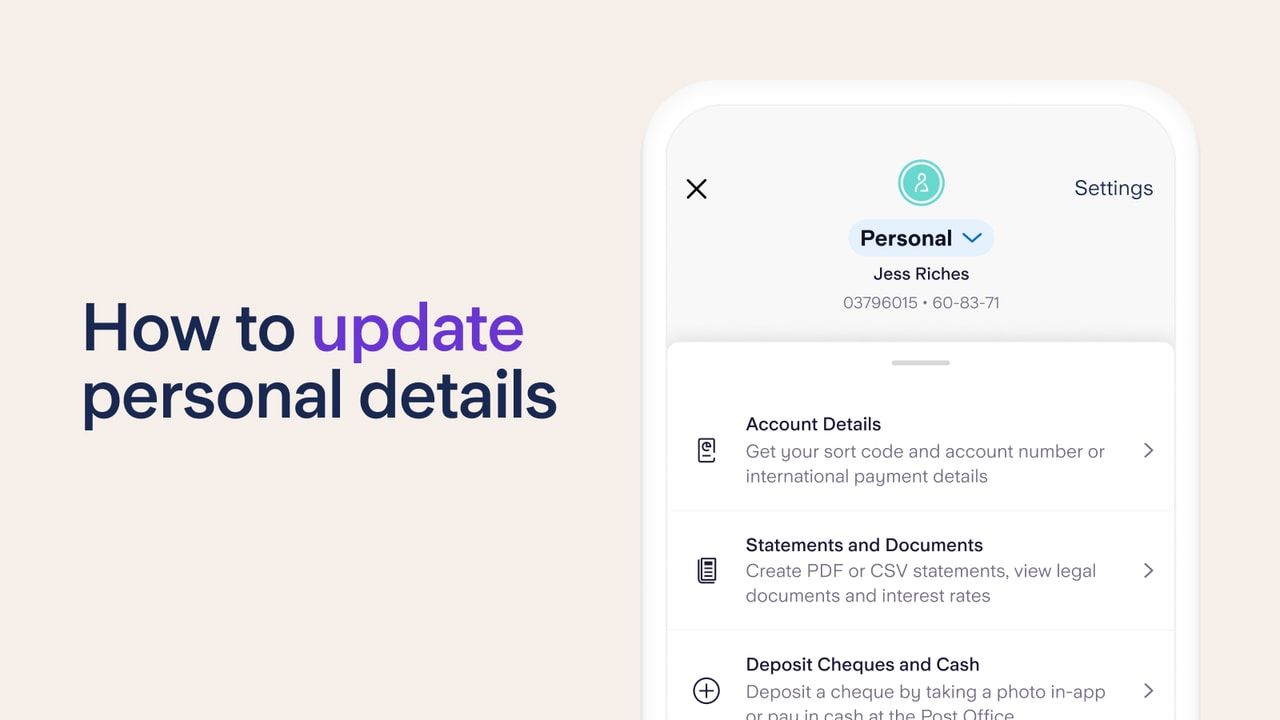 How to update personal details in the Starling app header image