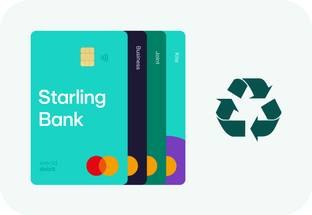 Starling bank cards and recycle icon