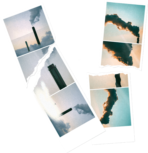 Torn up images of chimneys