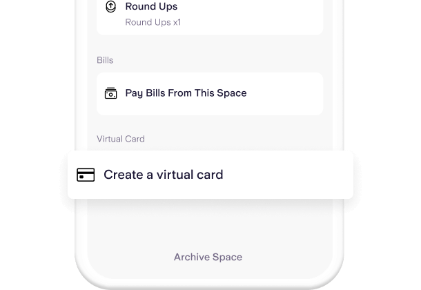 Step 2 - tap create a virtual card
