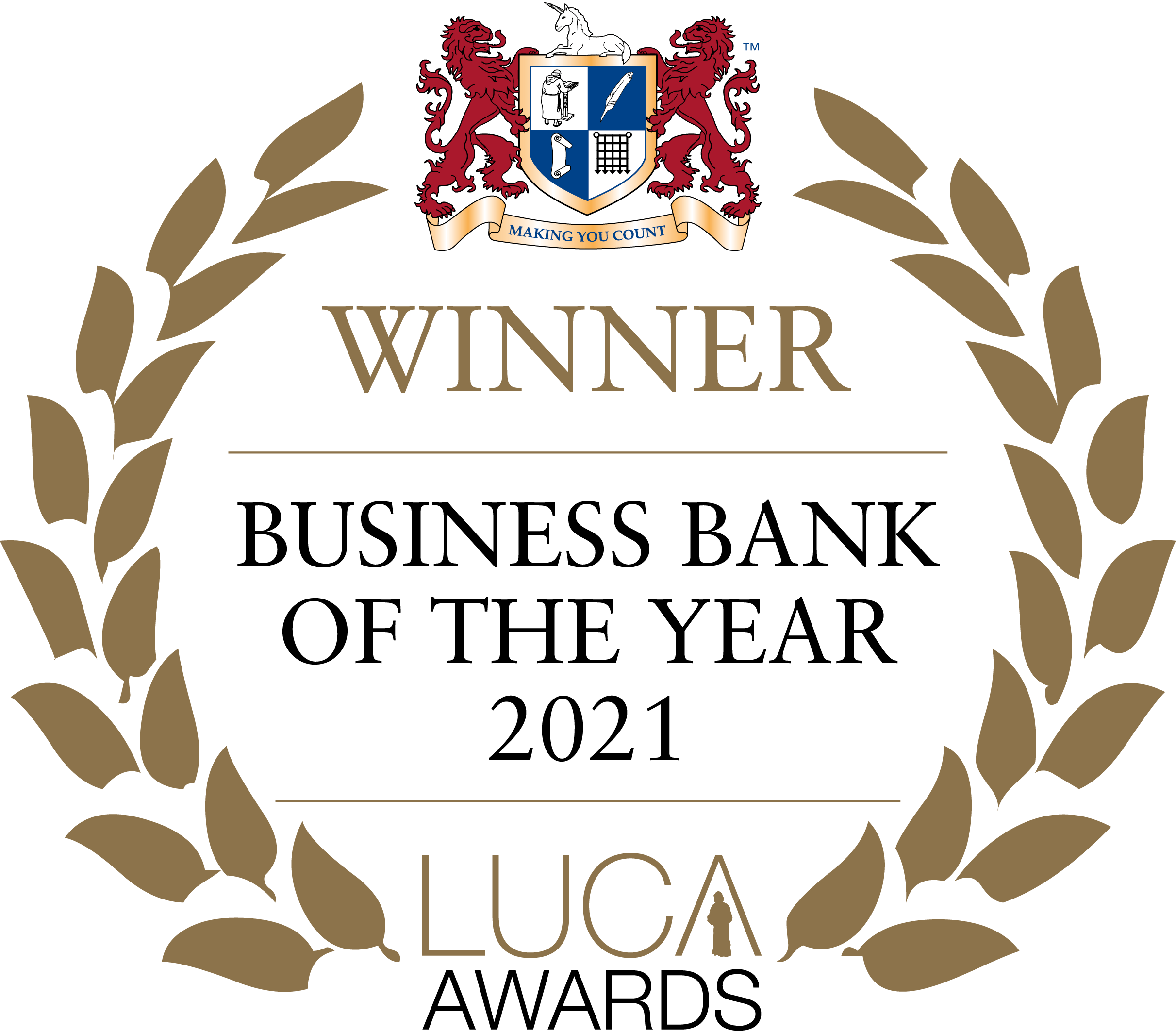 LUCA Awards logo - awarded to Starling Bank for being the winner of the Business Bank of the year 2021